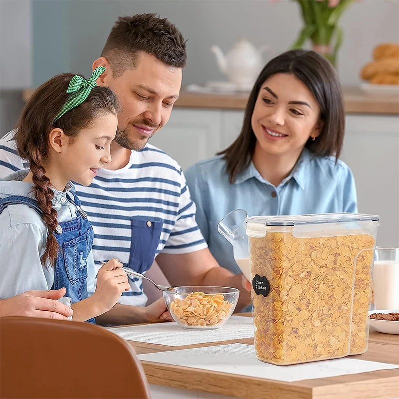 Recipientes de armazenamento de cereais 4L com tampas 1/2/4pcs tanque hermético à prova de umidade de alimentos com etiquetas adesivas caixa de