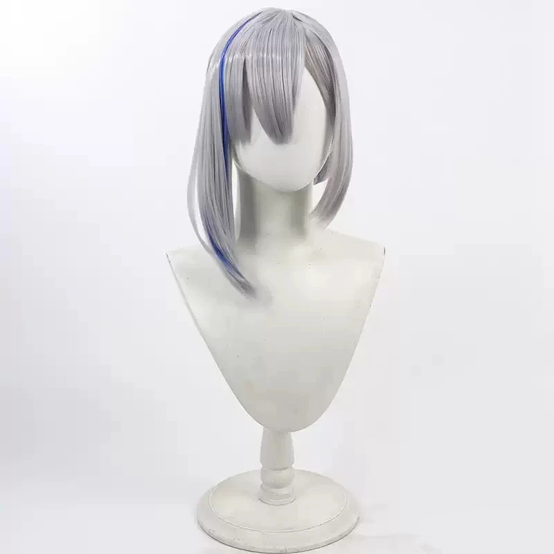 Virtual YouTuber Amane Kanata Cosplay Wig Silver Gray Mixed Blue Heat Resistant Synthetic Hair Halloween Party Role