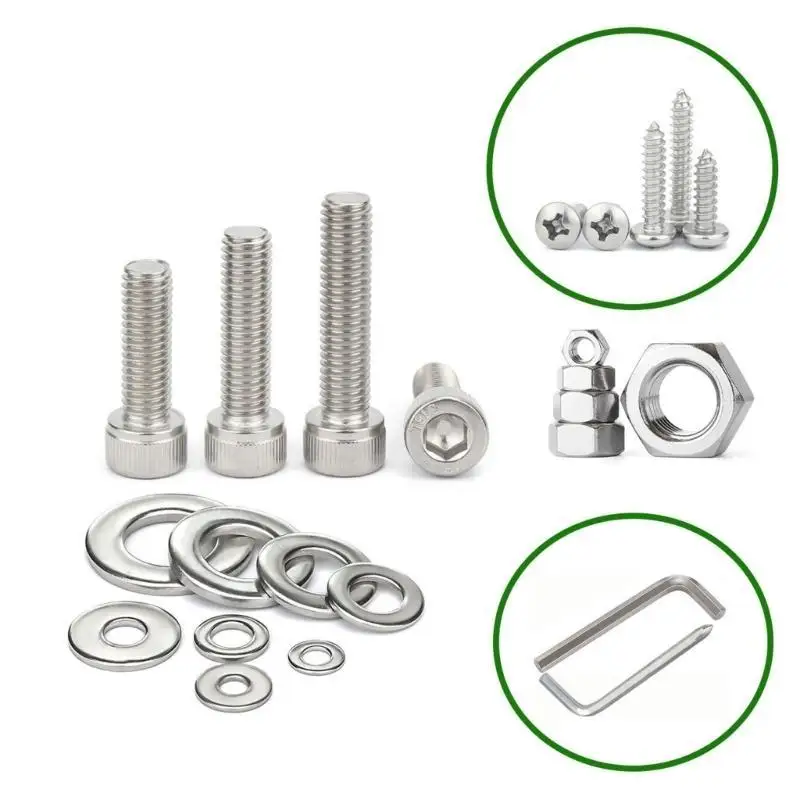 652f 890pcs metrische Schraubensortimentset M2M3m4 Edelstahl -Sechskantschalen -Kopfkappenschrauben und Nuss mit flachen