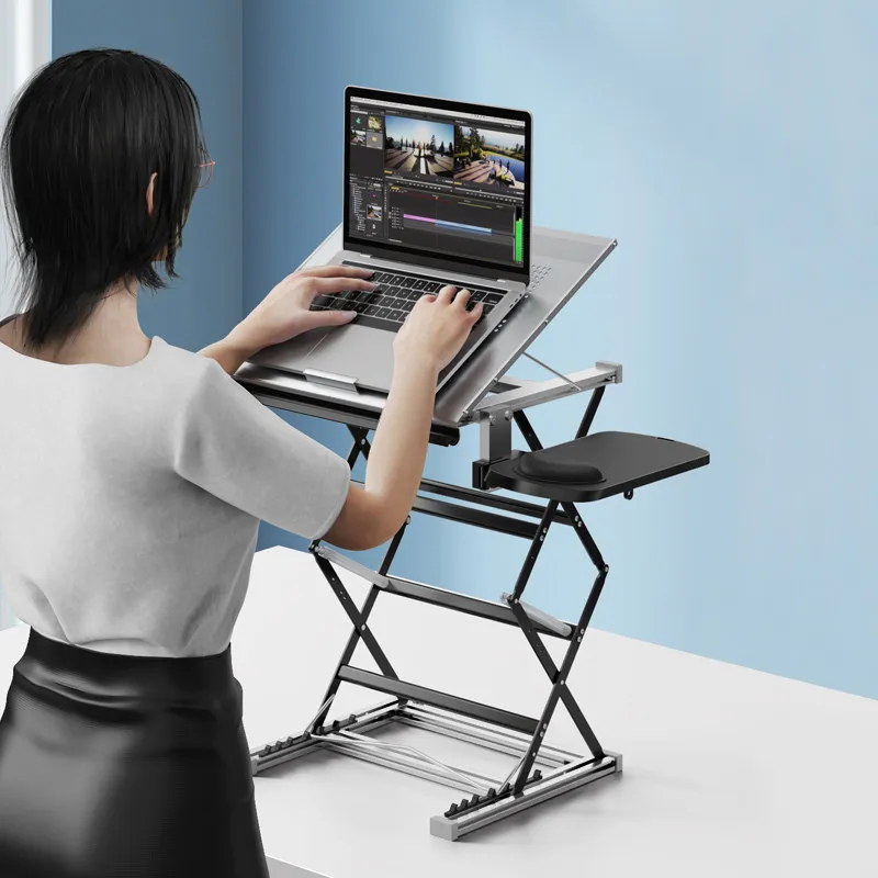 Standing Desk Laptop Riser Adjustable Height Foldable Workstation 360 Cooling Holes Spring Assisted Ergonomic Wrist Rest