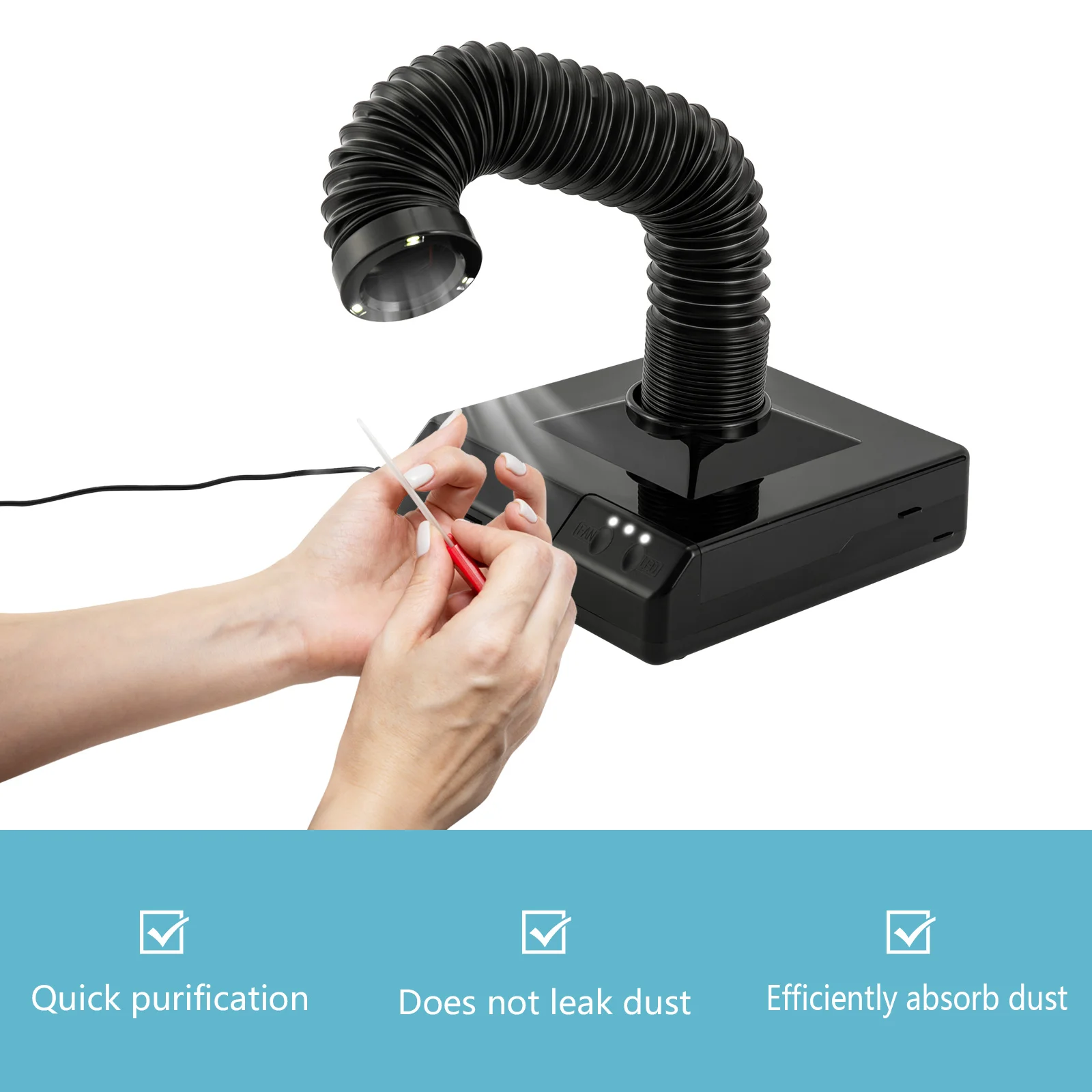 60W Vacuum Dust Collector, 19*19*21cm Dust Extractor, Vacuum Cleaner With Fan And 360 Rotatable Duct For Nail Grinding, Dentists, Clinics, Engraving