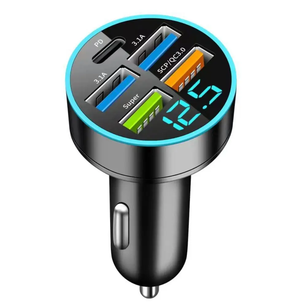 Dual USB Output Mobile Phone Car Charger 5 Ports Type C 5 Ports Car Chargers Black Fast Charging Car Charger Adapter