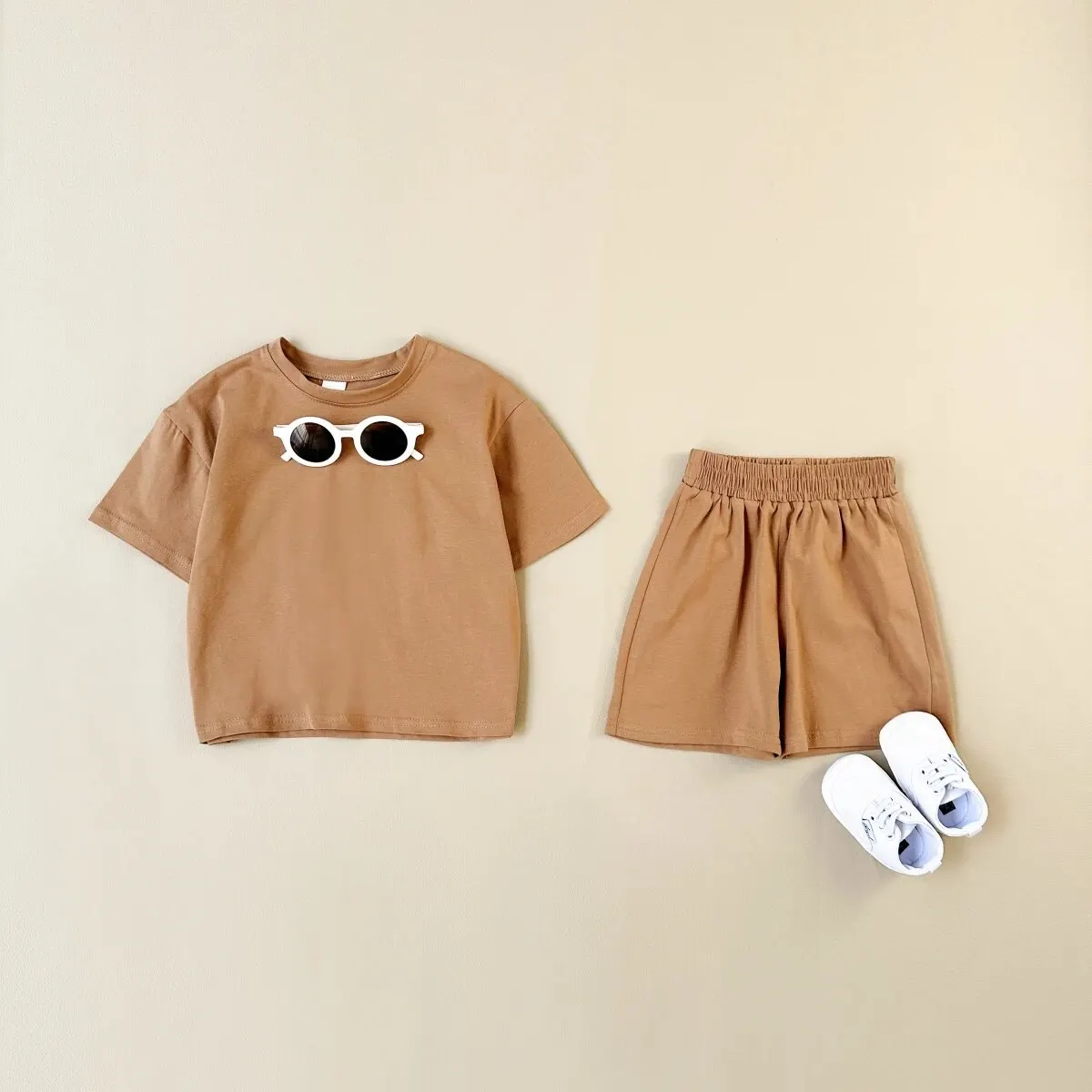 2024 Toddler Baby Summer Casual Clothes Sets Solid Short Sleeve T-shirt Tops Short Pants Boys Girls Clothes 2Pcs Set Clothes