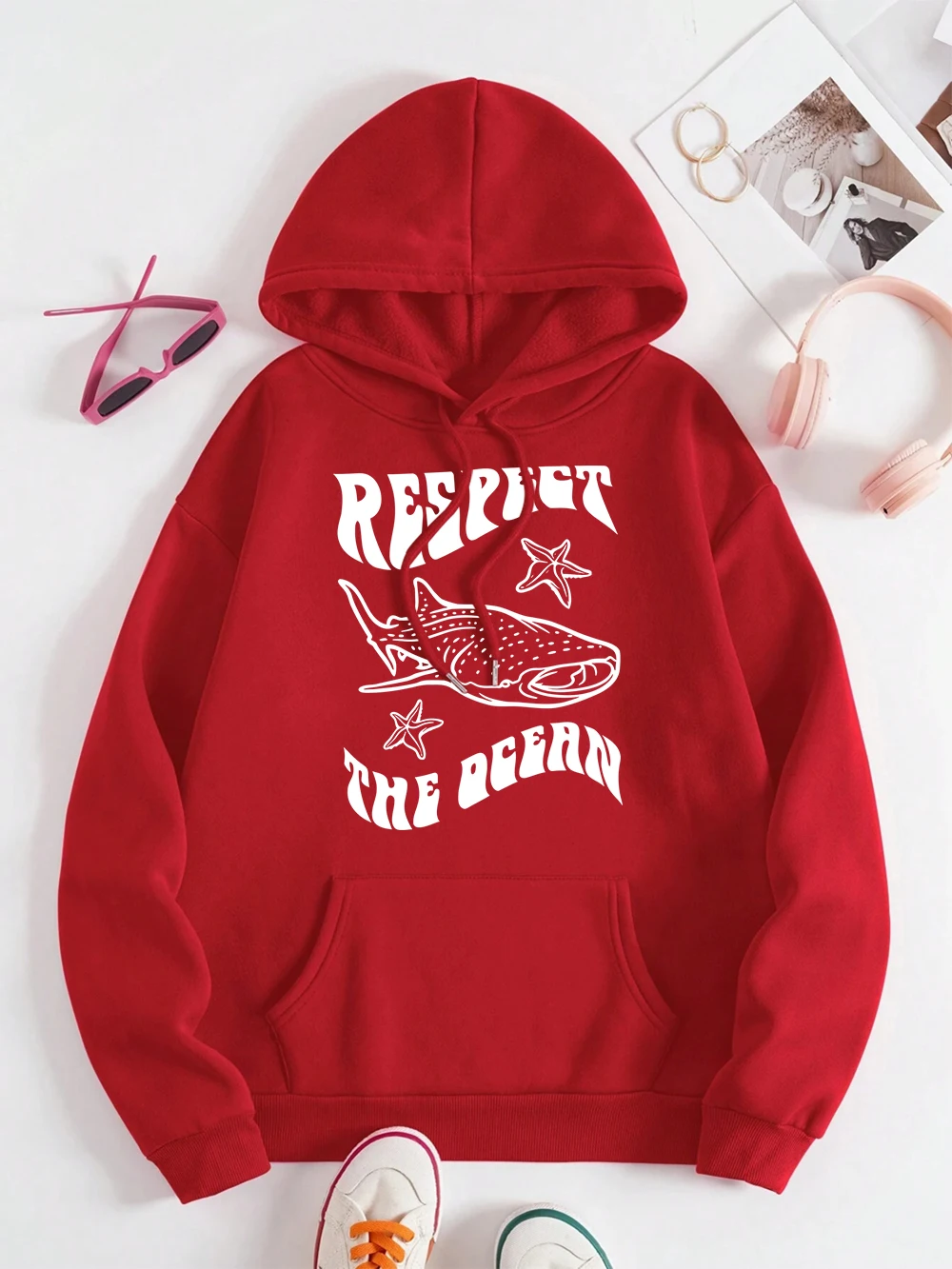 Respect The Ocean Protecting Whales Men Women Clothes Cute Warm Loose Streetwear Pocket Hoodies Pocket Fleece Sportswears Couple