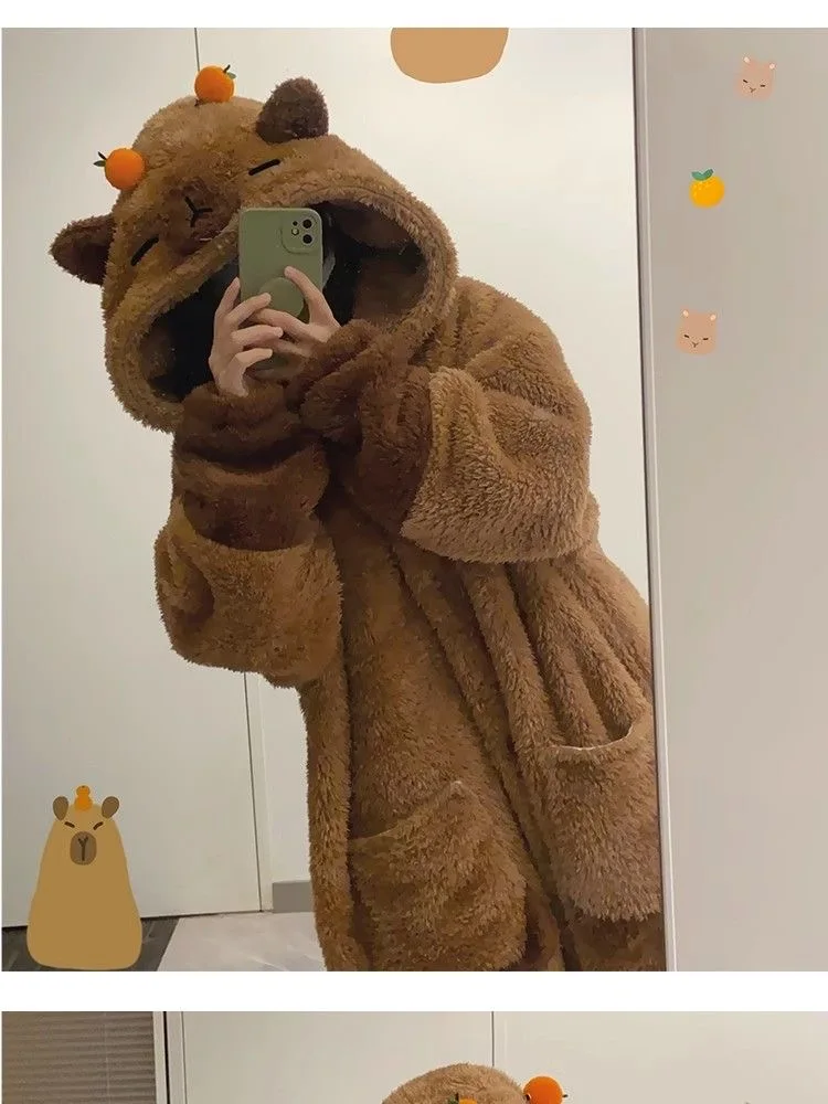 Winter Capybara Cosplay Kostüm Roben Erwachsene Kigurumi Einhorn Onesie Anime Nachthemd Halloween Cartoon Pyjamas Nachtwäsche – Detail 3