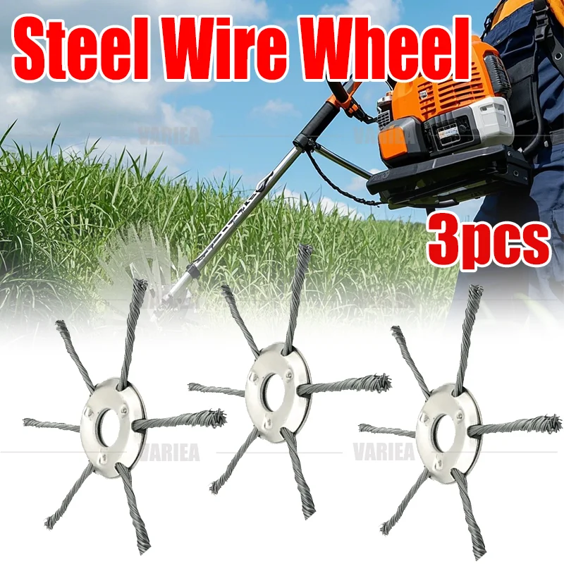 VARIEA-3pcs, 6-Claw Steel Wire Weed Head, 9-Inch Steel Wire Rotating Weed Brush Lawn Mower Additions