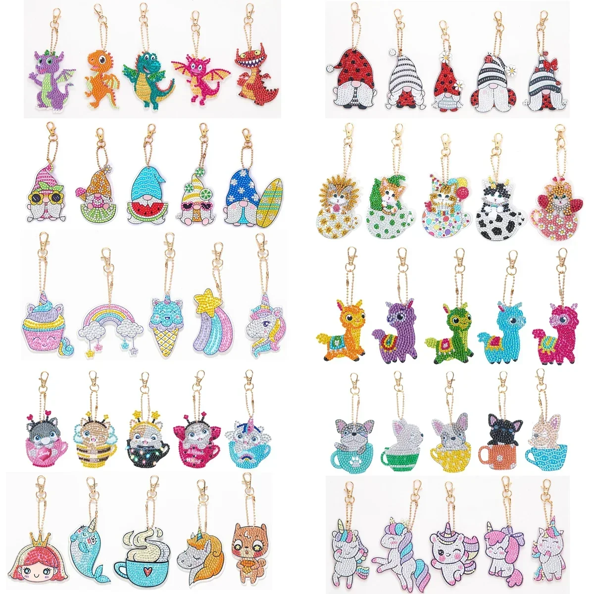 1 Set DIY Double-Sided Special Shaped Drill Diamond Painting Keychain Kits Keyring Mosaic Art Crafts Women Bag Pendant Gifts