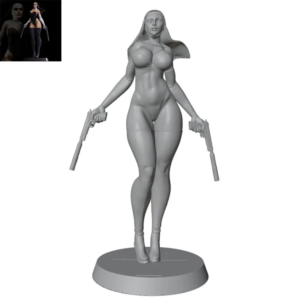 1/24/12/6 Brave Girl with Dual Guns, Hardcore Style, Sexy Girl Resin Model Kit, GK Mini 3D Printed Gray Model Statue, Unpainted