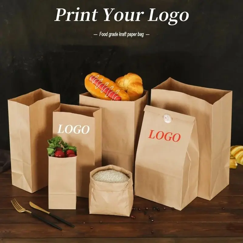 Bakery Packaging Kraft Paper Food Grade, Burger Bun Food Snack Bag, Custom Printed Pattern Style, Takeaway Decoration Gift Bag