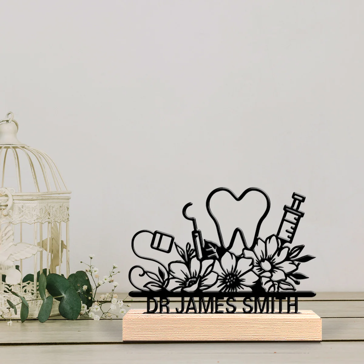 1pc New Design Personalized Custom Tooth Metal Statues Metal Art With Wooden Base Tabletop Decoration Suitable For Dentists