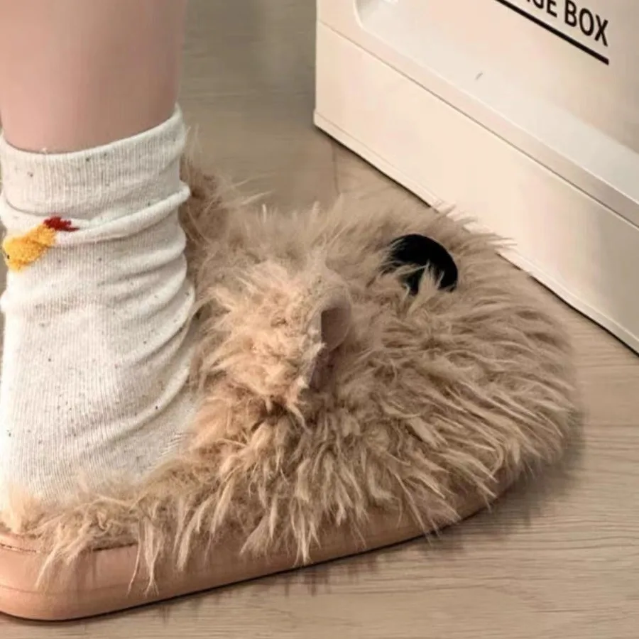 Funny Dog Slippers For Women's Outerwear 2024 New Autumn And Winter Household Casual Versatile Cartoon Cotton Home Slippers