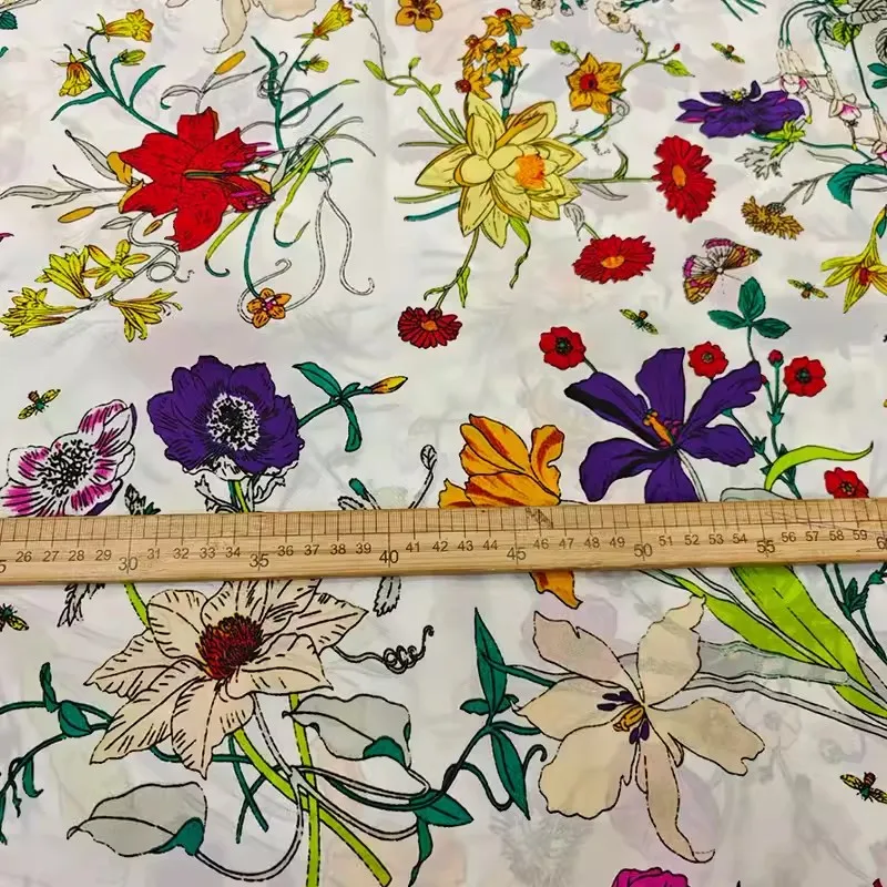 

Красочные цветы и растительные принты, имитирующие двойной креповый материал, ткань для женского платья, блузки, ткань «сделай сам», швейный материал