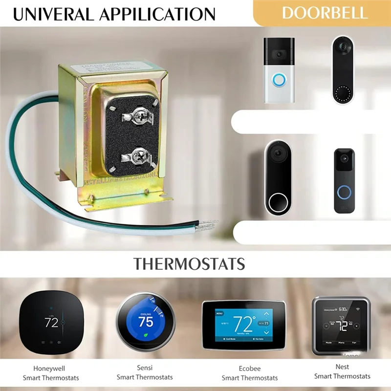 

ABMI-24-Volt AC 40VA Doorbell Transformer, For Ring Wired Video Doorbell And Thermostats, Hardwired Door Chime Power Supply,