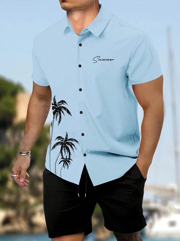 

2Summer 3D Coconut Tree Printed men's Shirt set, Casual shorts, Sleeved shirts, Big Beach streetwear, Hawaiian Suit
