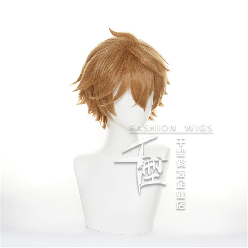 Genshin Impact Tartaglia คอสเพลย์สั้นสีน้ำตาลทนความร้อนวิกผมปลอมปาร์ตี้ฮาโลวีน Anime Cosplay Wigs