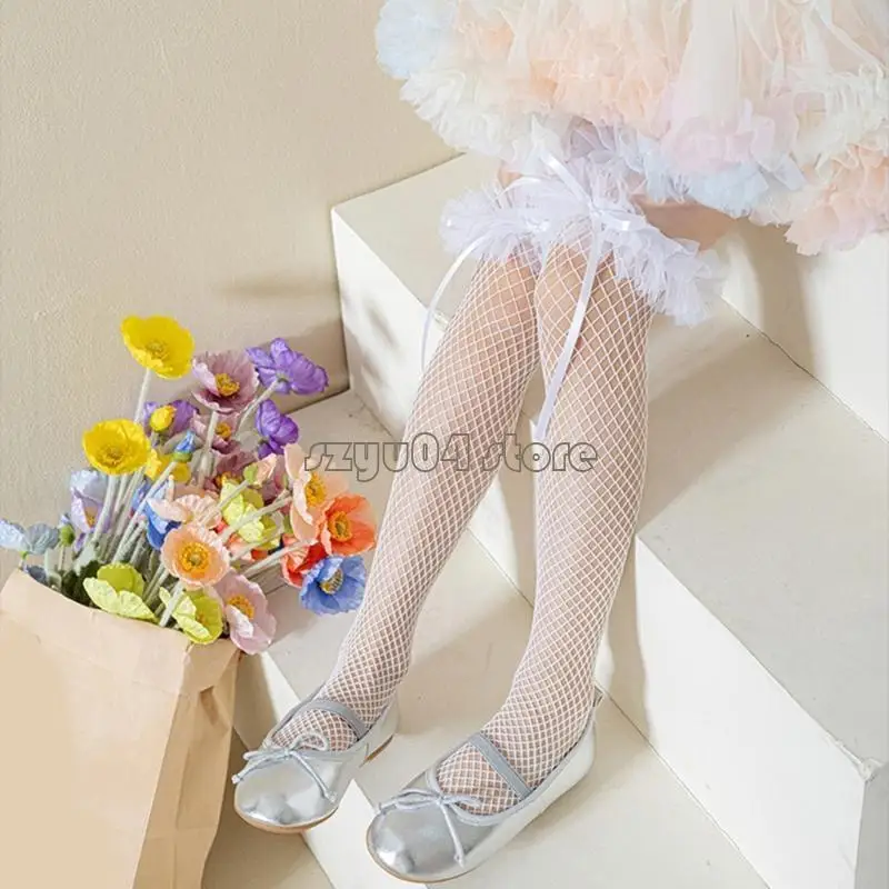 4 × 7D الدانتيل الدانتيل الجوارب الحلو للأطفال الذين يعانون من تقليم القوس الجميل ، وجوارب بطول العجل الأوسط للحفلات والزي غير #2