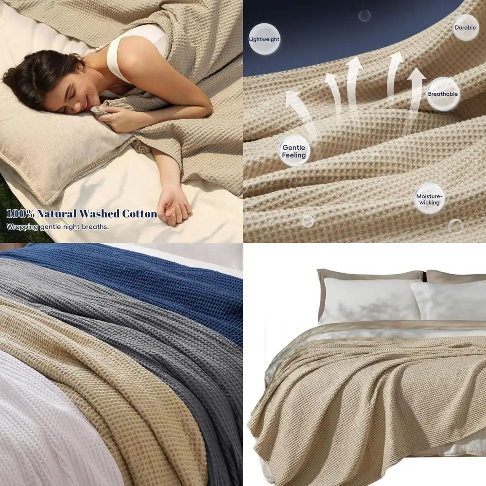 

King Size Cotton Waffle Weave Blanket - Lightweight, Breathable, Machine Washable Throw for Couch or Bed, Ideal for Layering, Ho