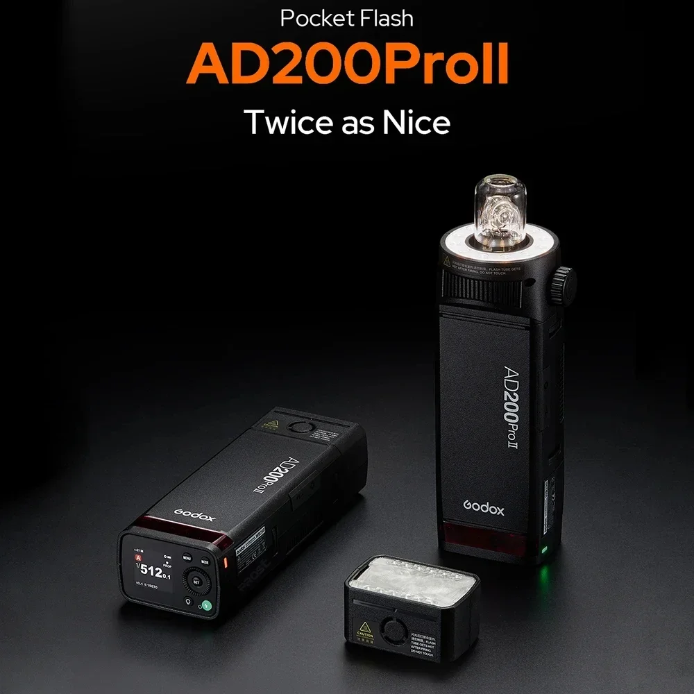 Godox AD200 pro II Flash 200Ws 1/8000 HSS 2980mAh Battery with 2.4G Wireiess X System Bi-color Modeling Lamp Flash Speedlight