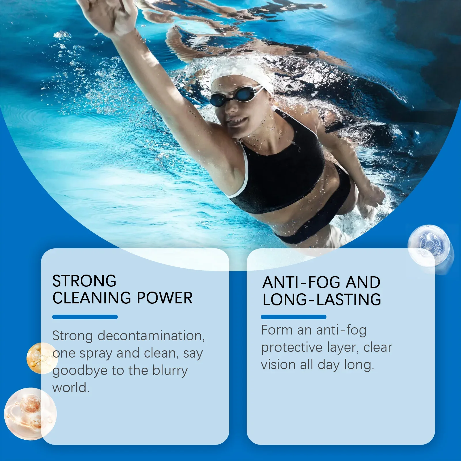 Professionelles Anti-Beschlag-Spray für Brillen und Schwimmbrillen, verhindert das Beschlagen, Linsenreiniger, klare Sicht beim Schwimmen, Tauchen, vielseitig einsetzbar. – Detail 4