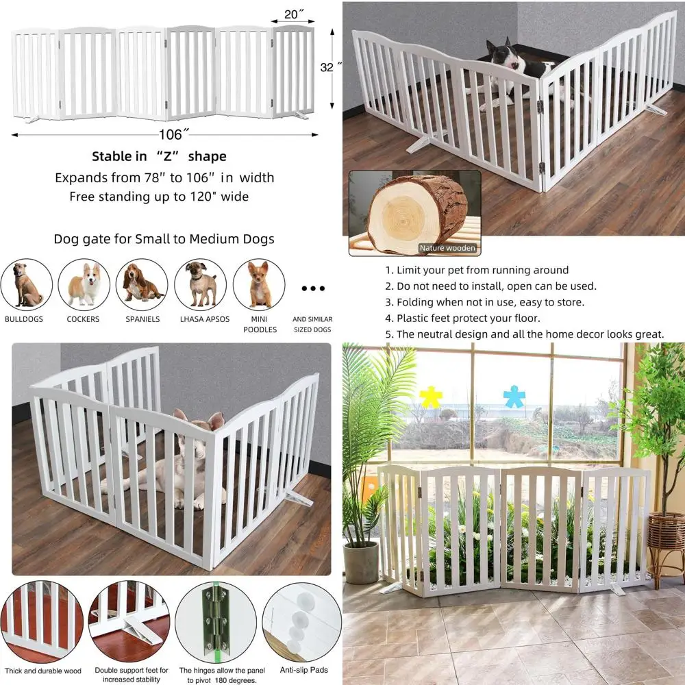 

Foldable Freestanding Indoor Dog Gate for House Wood White Long Pet Gates Dog Fence for Stairs Puppy Gates for Hallways,Pet Fenc