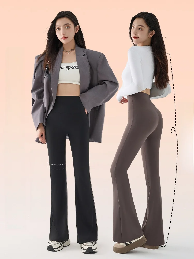 Pantalones de yoga de piel de arca con forro de Fce de cintura alta Bell Bot No pantalones largos cálidos y visibles para Otoño Invierno