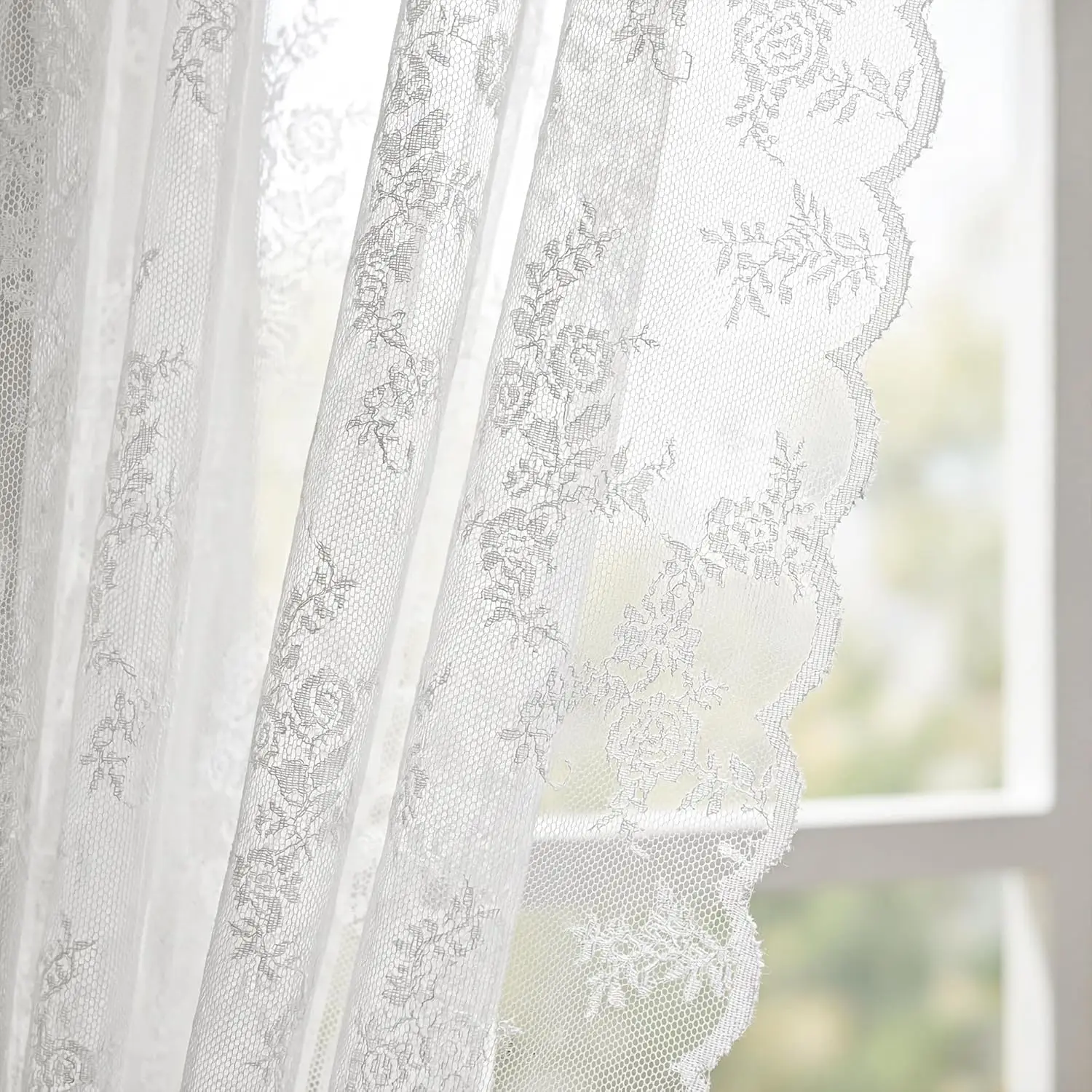 1 Stück Weiße Spitzen-Gardinen für Wohnzimmer Luxuriöse Vintage Blumen-Spitzenvorhänge für Schlafzimmer Boho Landhaus Blumenmuster Transparente Gardinen