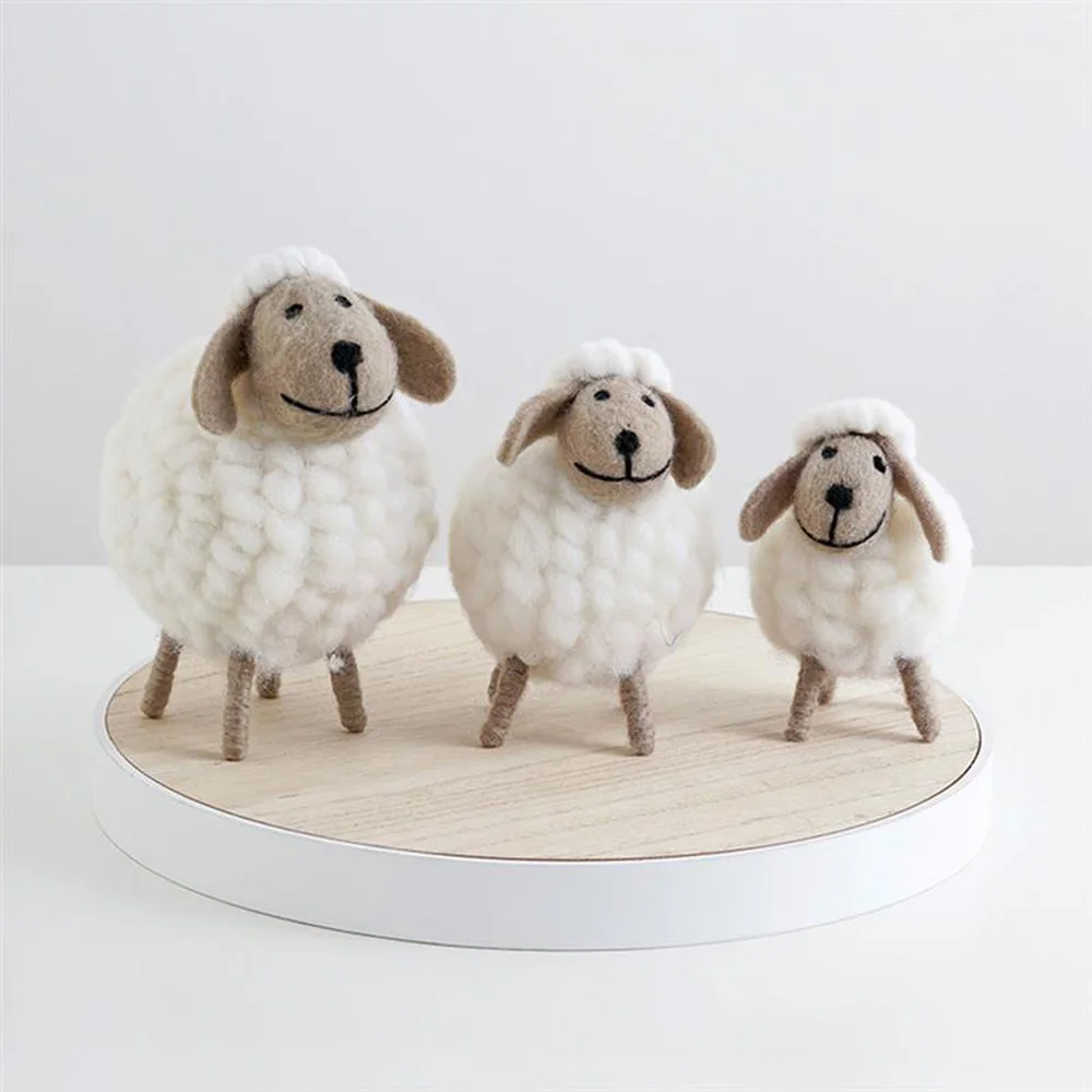 Small Mini Holiday Xmas Ornament Wool Statue Miniature Felt Sheep Figurines Party Supplies Home Decoration