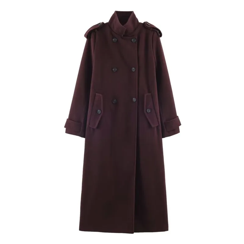 

Autumn Winter Women Long Coat with Double Breasted Long Sleeve Lapel Collar Pockets Lady Overcoat Female Chic Outerwear