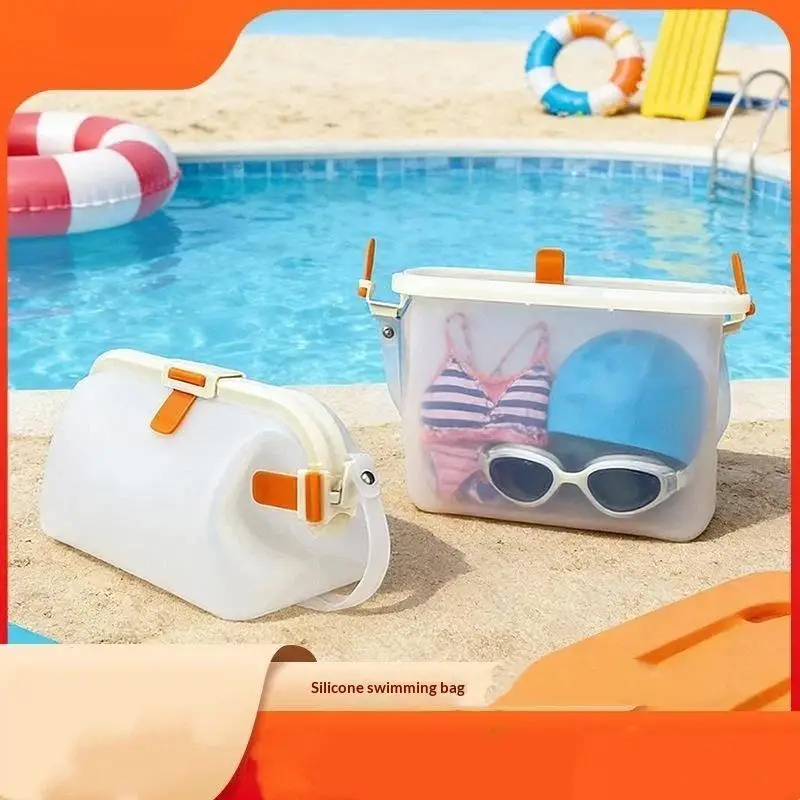 Silicone Shoulder Bag Water-Resistant Top Snap Clasp Swim Bag Lightweight Foldable Waterproof Storage Pouch