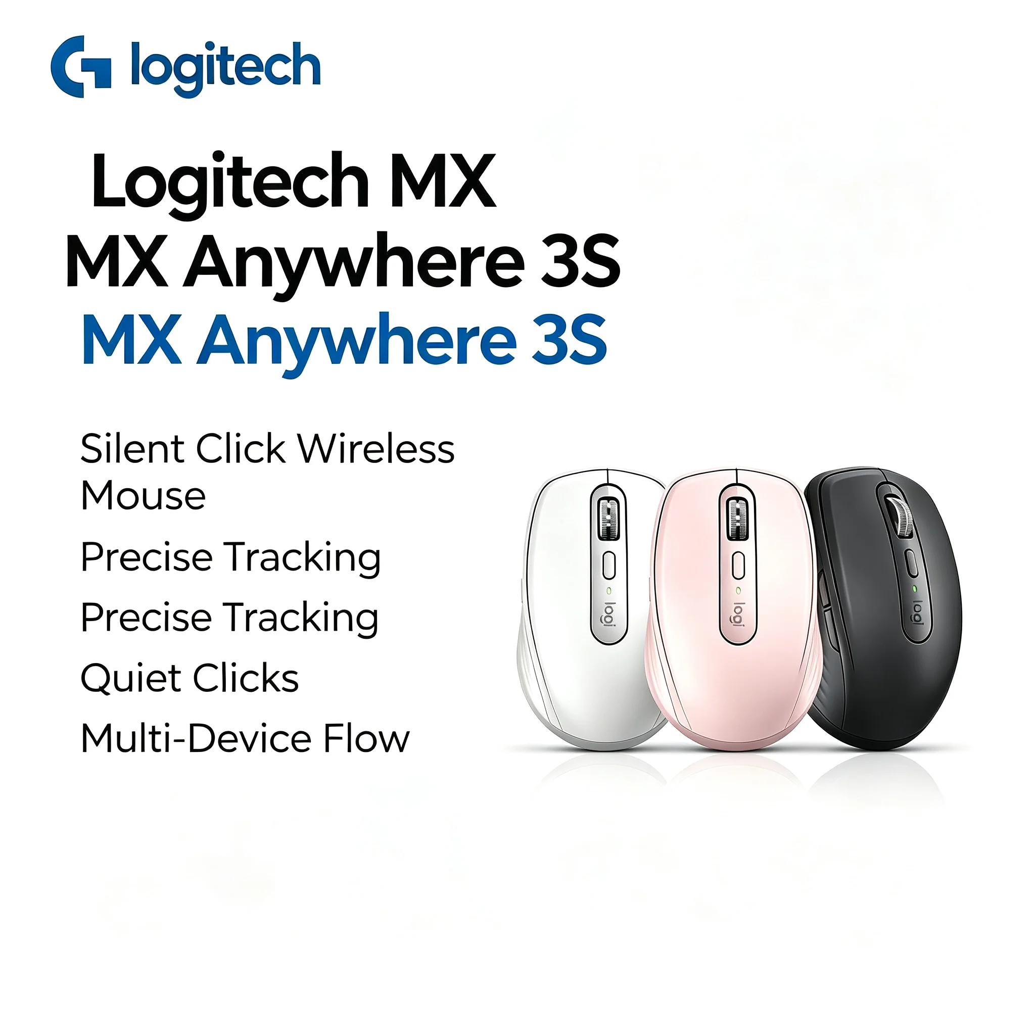 Logitech MX Anywhere 3S Wireless Mouse, Multi OS Compatible, Silent Clicks, Rechargeable Portable Computer Mouse