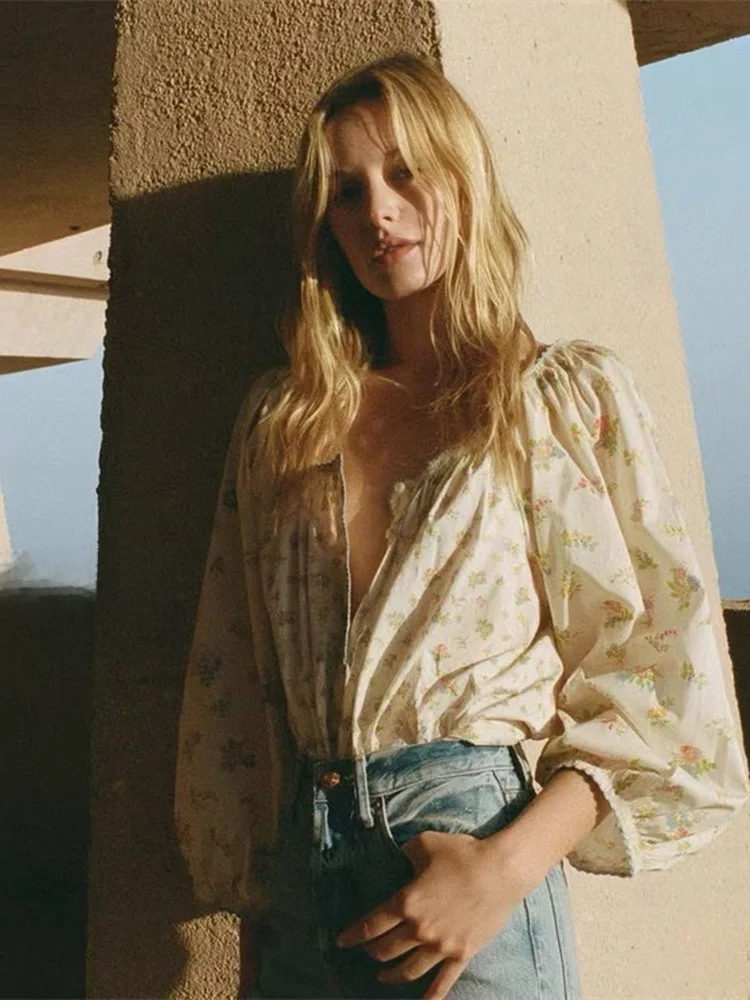 

Susan Pure Cotton с цветочным принтом, свободный длинный топ све irt Yellowi, белый топ в стиле кантри, женский модный топ, весна-осень 2025 г.