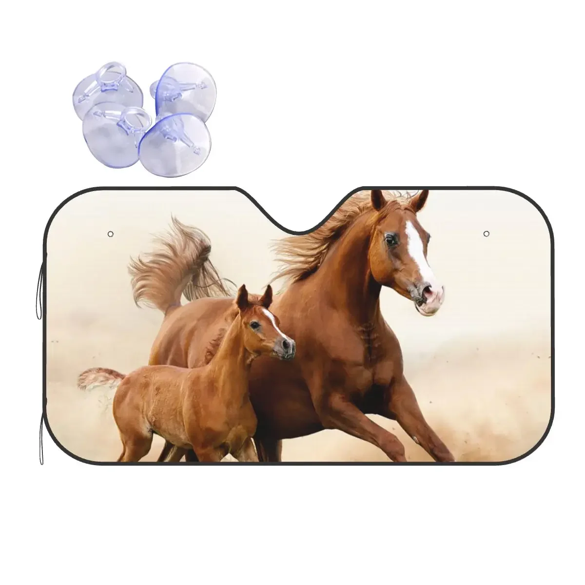 Horse Family Fashion Windshield Sunshade 70x130cm Galloping Animal Lovers Foils Car Sunshade Ice Shield Dust Protection