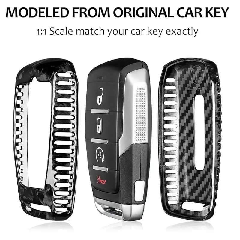 Forged Carbon Fiber Key Case Cover Keychain for Dodge Ram 1500 2500 3500 TRX Limited Rebel Bighorn Lonestar Laramie 2019-2024