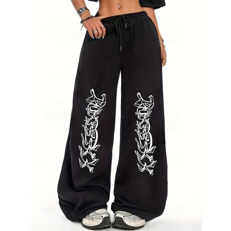 

Black/White Chinese Character Print Pants - Wide-Leg Hip-Hop Streetwear Trousers Soft Comfortable Athletic Wear for Gym