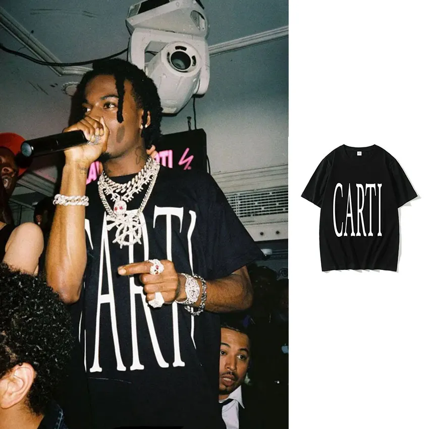 Rapper Playboi Carti T Shirt Big Font V As Seen on Carti Print Graphic T-shirt Men Hip Hop 100% Cotton Oversized Tees Streetwear