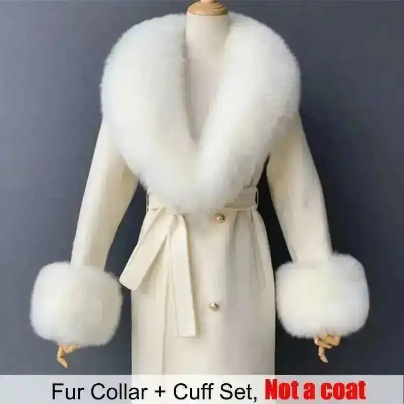 Real Fur Collar And Cuffs Set Winter Coat Accessories Women Fluffy Large Fur Shawl Neak Warm Fox Fur Scarf Furry Scarves Female