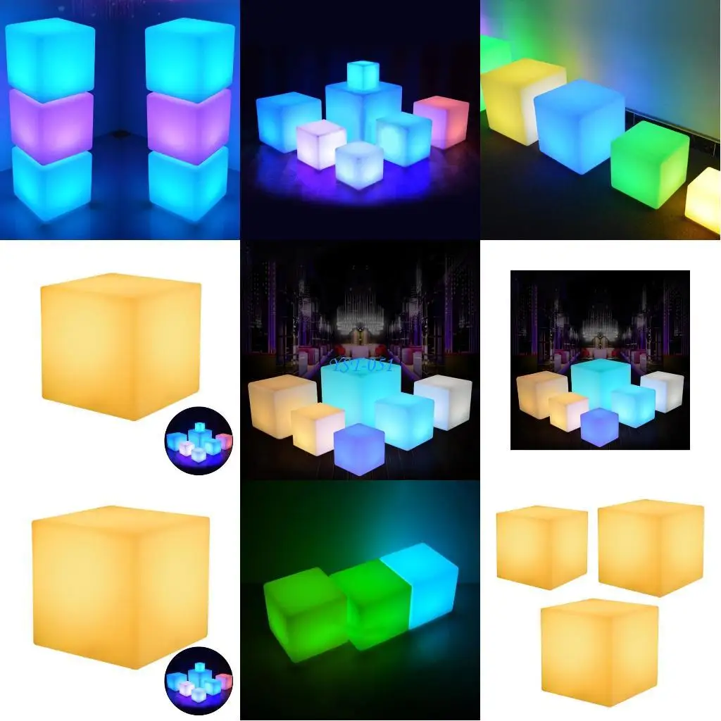 E15A Glowing Cube Square Stool LED Light Cube for Seat Chair Waterproof Rechargeable Lighting Sitting Stool Multipurpose Ligh