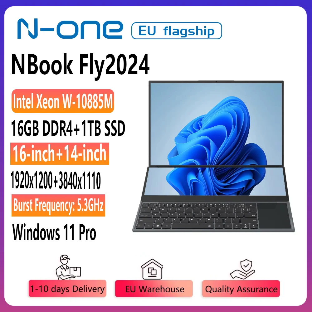 N-one NBook Fly Laptop 16+14 Inch Touch Screen Intel Xeon W-10885M Computer 16GB+1TB SSD(Up to 5.3GHz) Gaming Business laptop