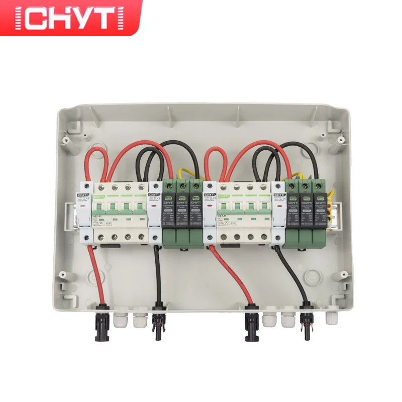 CHYT-Caja combinadora de CC para exteriores, 2 en 2 salidas, 1000V, resistente al agua, 1 cuerda, IP65, PV, protección Solar contra sobretensiones y rayos