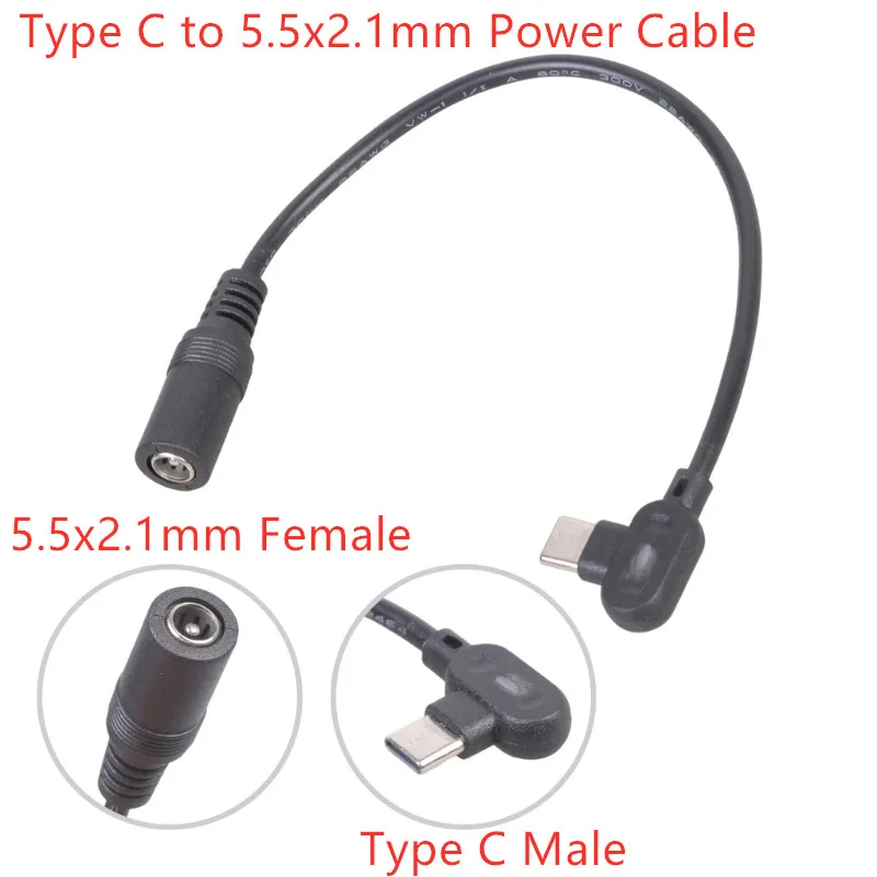 1PC short 90 degree elbow USB Type C Male To 5.5x2.1mm Female Power Cable Adapter Converter for Laptop phone Speaker USB C Cable