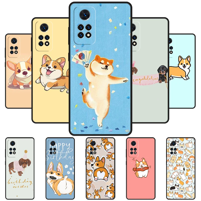 Cheerful Corgi Puppy Phone Case For Redmi Note 11 EPro 11S 10 10T 9S Promax 8 Pro Xiaomi Mi 10 11 12X 12S Ultra Cover