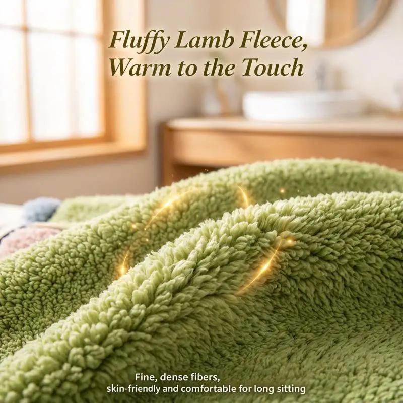 Thickened Lamb Fleece Toilet Seat Cover with Cartoon Backrest Full Wrap Zipper Closure Washable Warm Fluffy Plush Toilet Cushion