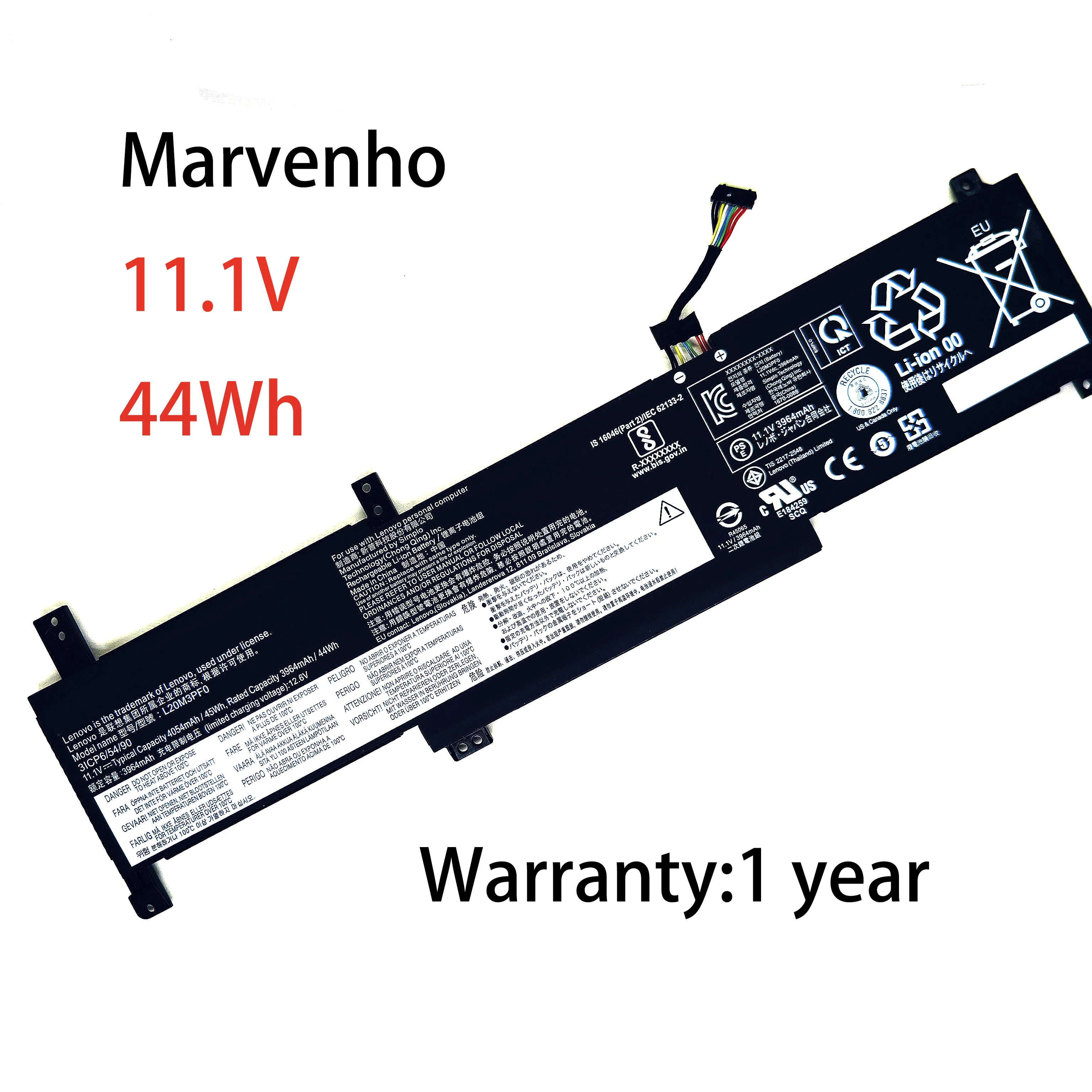 Marvenho New 11.1V   3964mah   44wh   L20M3PF0 L20C3PF0 L20L3PF0 Laptop Battery For Lenovo IdeaPad 3 14ITL6 15ITL6 17ALC6
