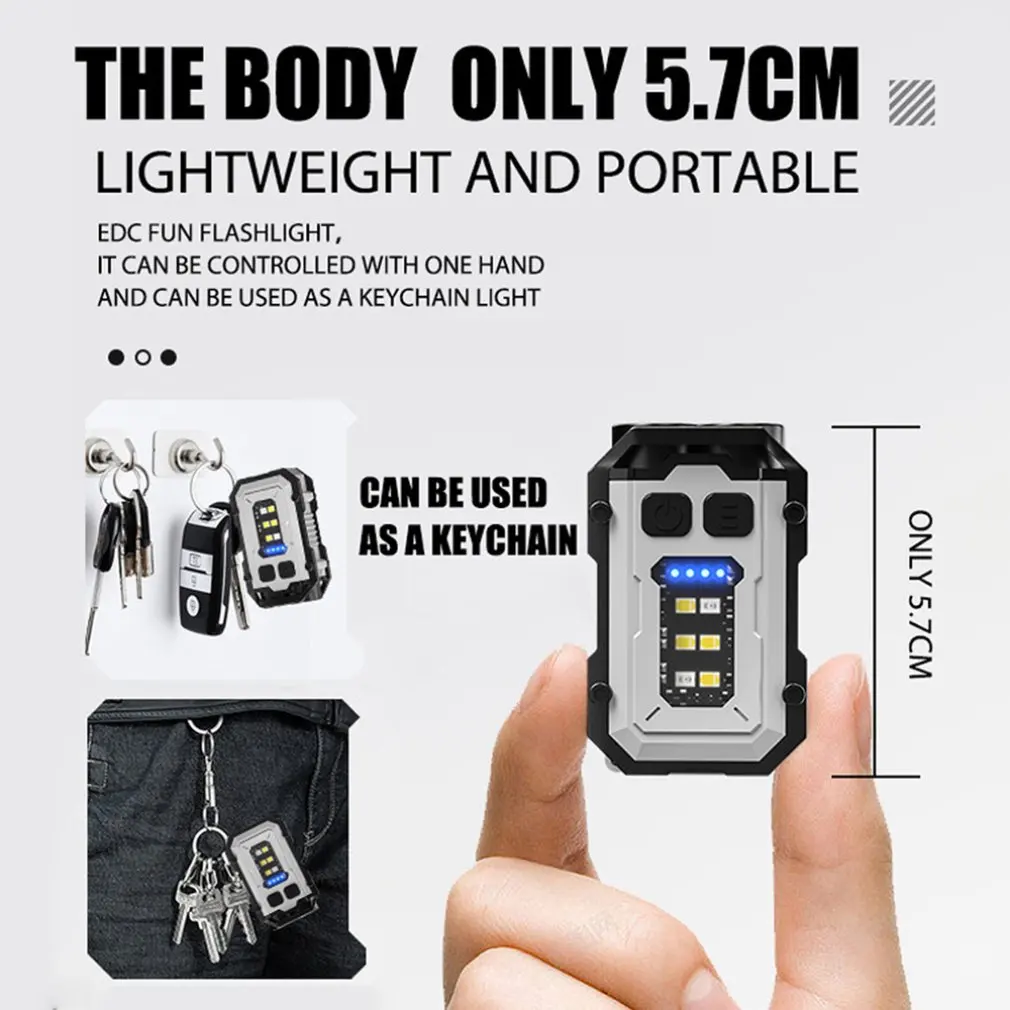 Portable Mini Keychain Light LED High Bright Flashlight Dual Light Source Outdoor Camping Fishing Multi-function Tool Torch Lamp