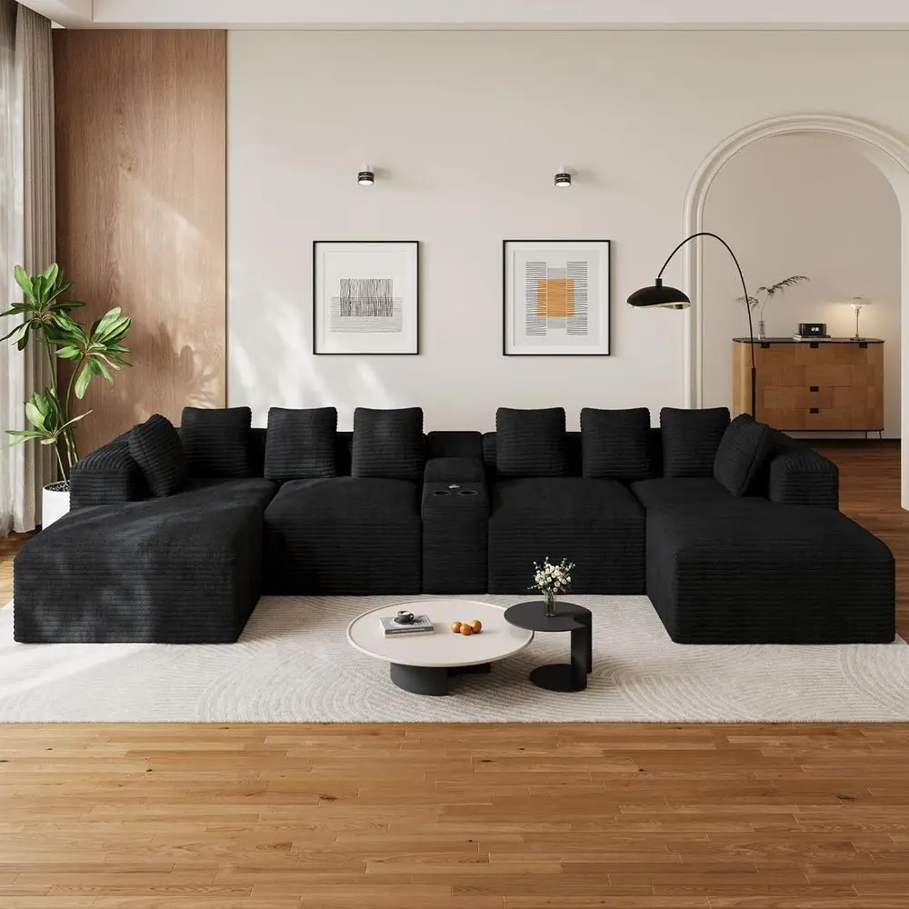 

Luxury Oversized Cloud Sectional Sofa with Chaise, Cup Holders, USB Ports, and Storage