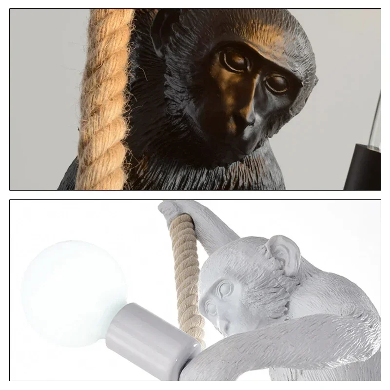 Imagem -06 - Monkey Resin Twine Wall Light Estilo Retro Lâmpada para Quarto Sala de Estar Cafeteria Estudo Decoração do Lar Acessórios de Salão