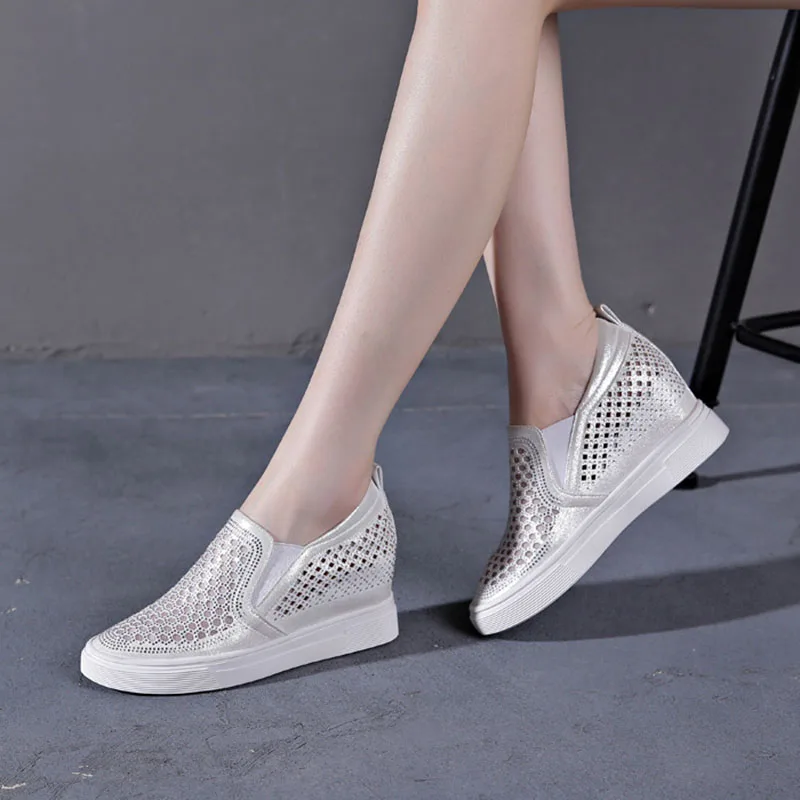 XMWRLW Women Spring Summer Loafers Fashion Rhinestone Shoes For Women Breathable Mesh Loafers Hidden Heel Ladies Summer Loafer