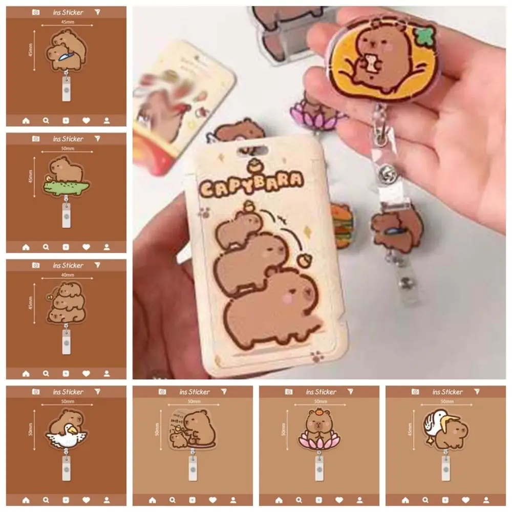 Acrylic Capybara Badge Reel Cartoon 360 Rotating Alligator Clip Name Card Holder Work Card Clips ID Card Clips