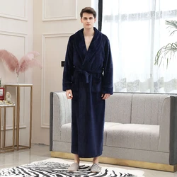 Popular Men's Sleeping Robe Autumn and Winter Coral Fleece Bathrobe Solid Color Soft Men's Bathrobe Coral Long Home Clothes