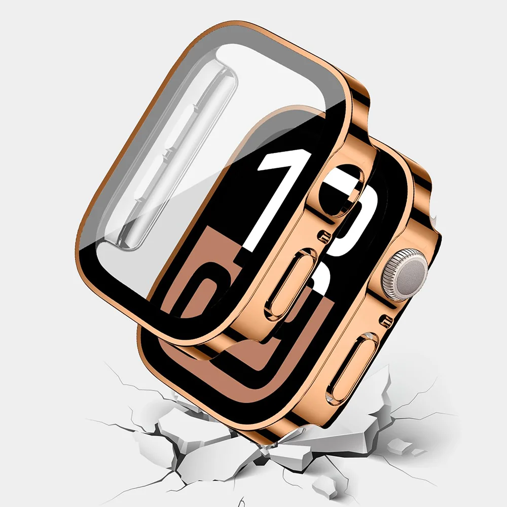 زجاج + حافظة لساعة أبل 42 46 مللي متر 45 مللي متر 41 مللي متر 49 مللي متر 44 مللي متر 40 مللي متر حافة مستقيمة واقي للشاشة غطاء iWatch SE 6 7 8 9 10 Ultra